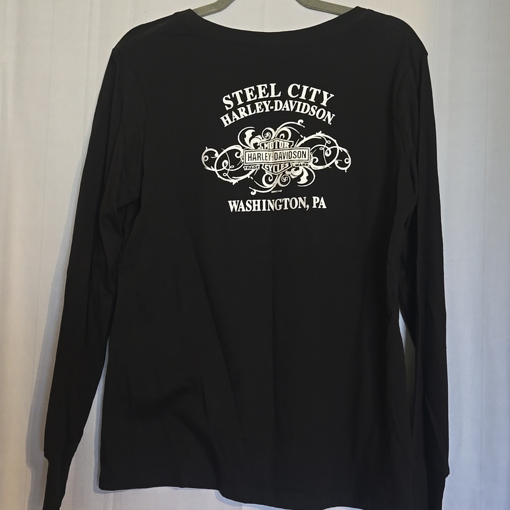 Harley-Davidson Womens Black Long Sleeve Logo Tee Rhinestones Sz L NWT - Picture 5 of 8